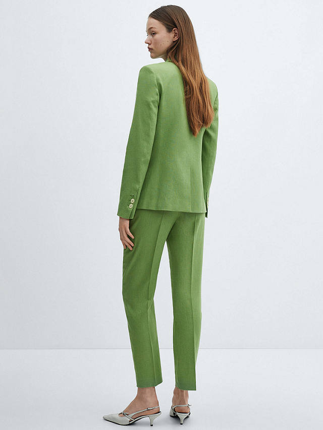 Mango Tempoli Linen Suit Trousers, Green