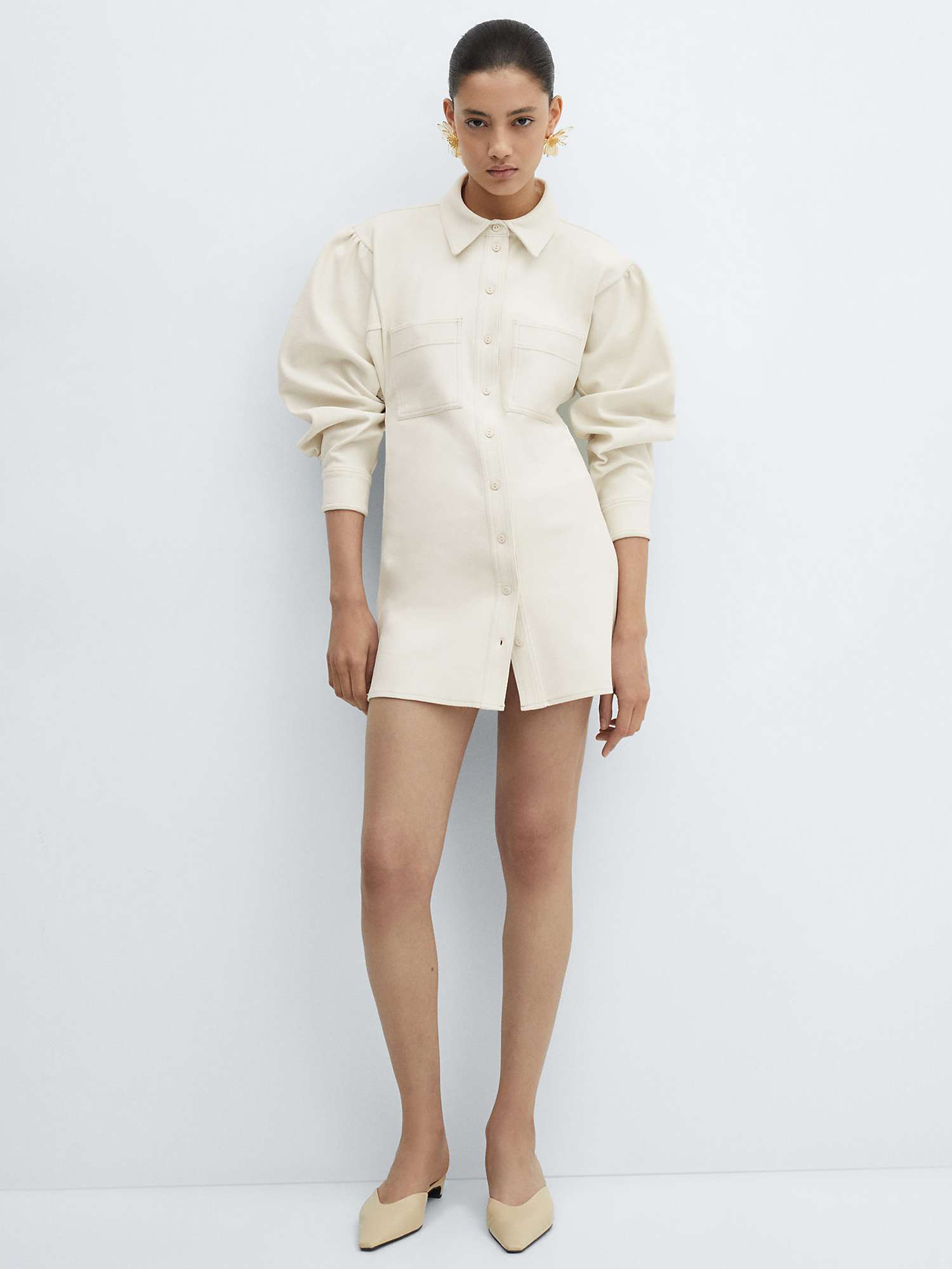 Buy Mango Hobo Puff Sleeve Mini Dress, Light Beige Online at johnlewis.com