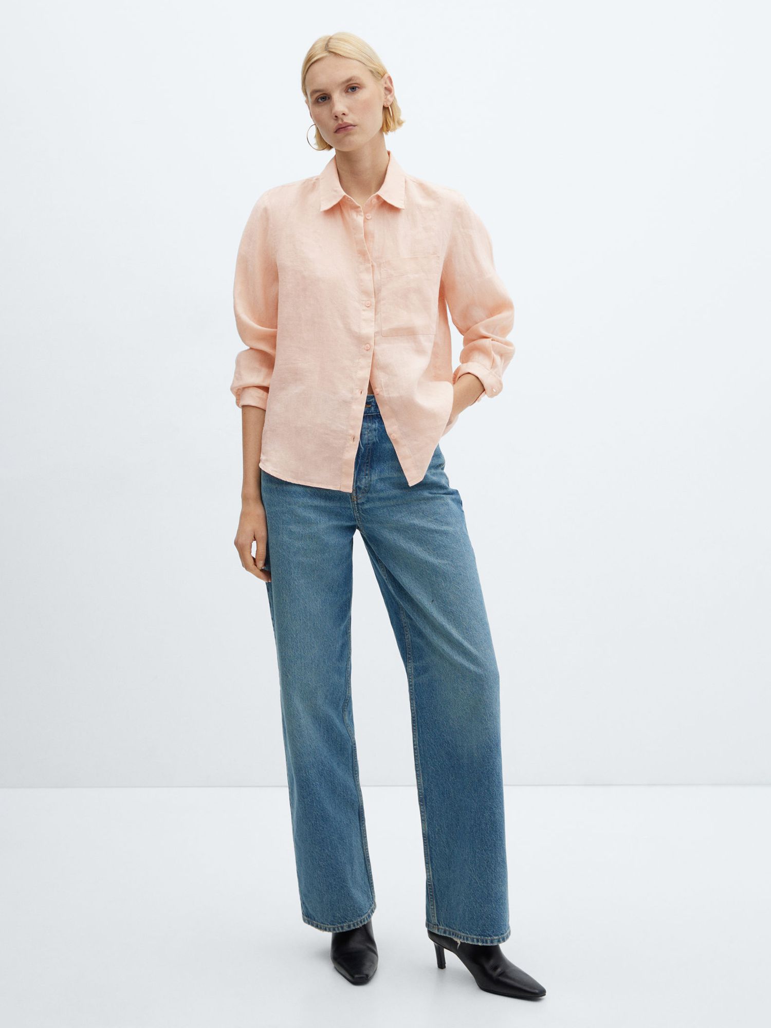 Mango Lino Linen Shirt, Pastel Pink, 10