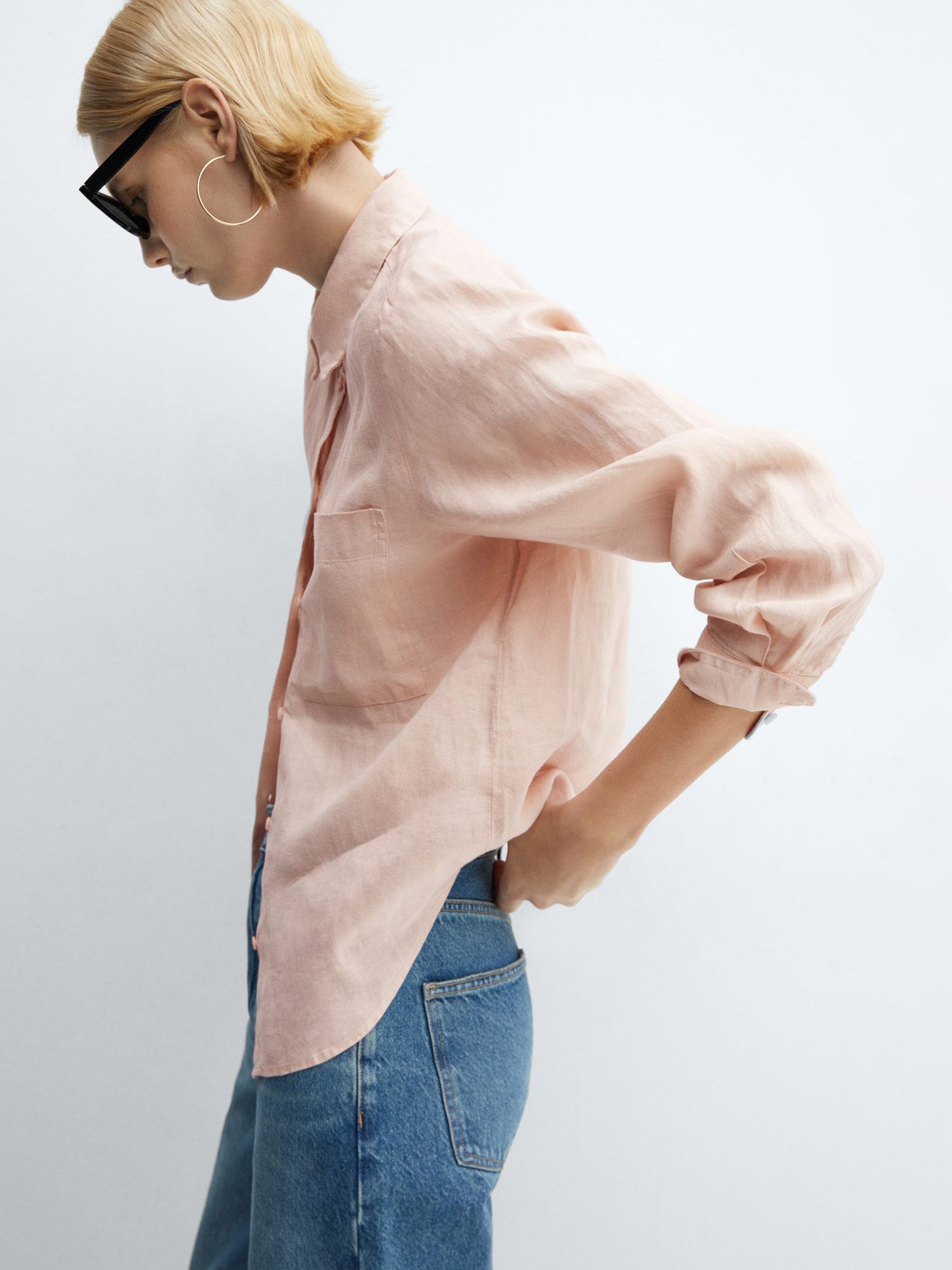 Mango Lino Linen Shirt, Pastel Pink, 10