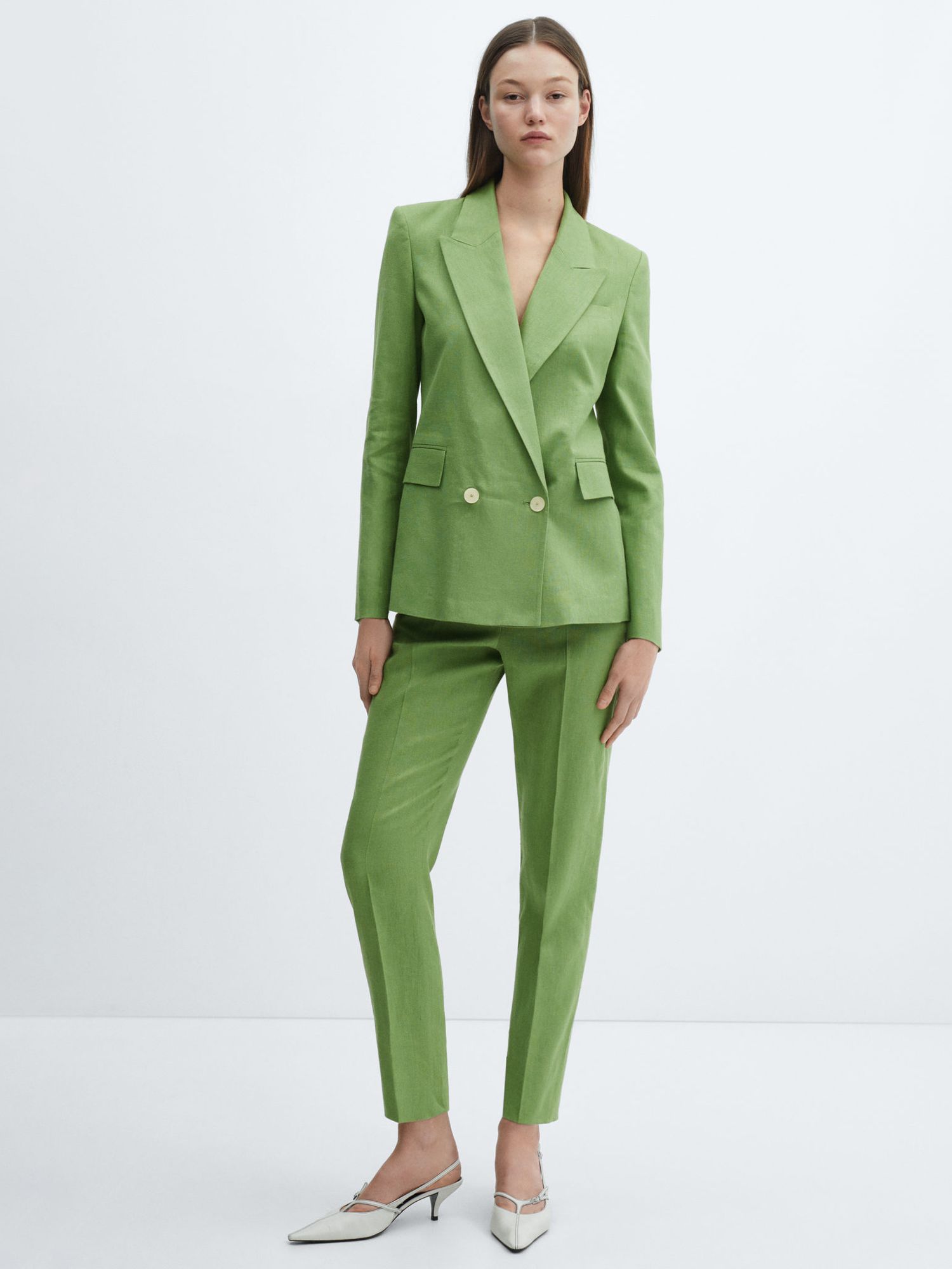 Mango Tempoli Linen Blend Blazer, Green, M