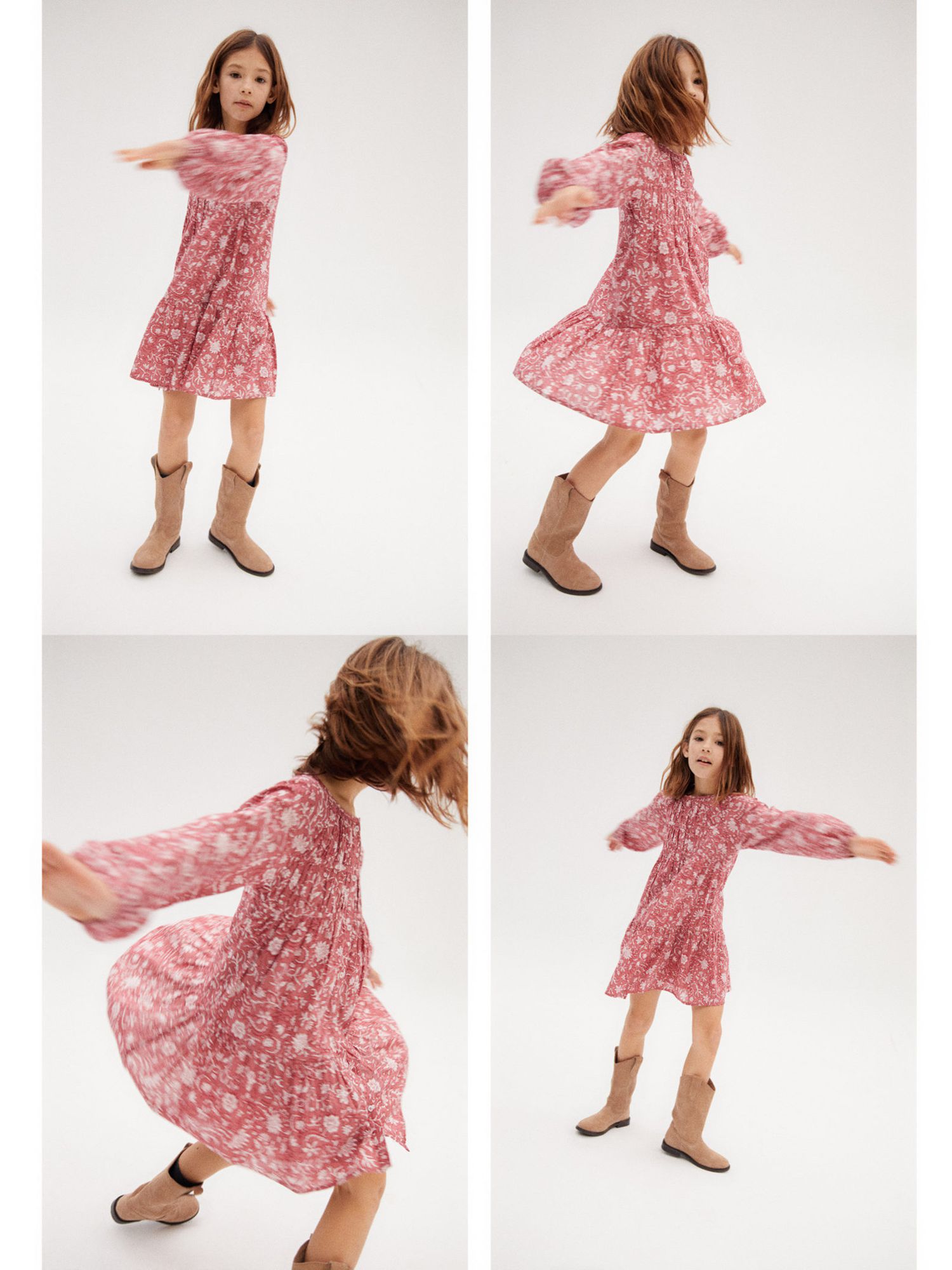 Mango Kids' Lola Floral Print Ruffle Tiered Dress, Pink, 10 years
