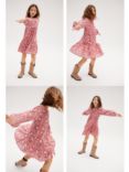 Mango Kids' Lola Floral Print Ruffle Tiered Dress, Pink