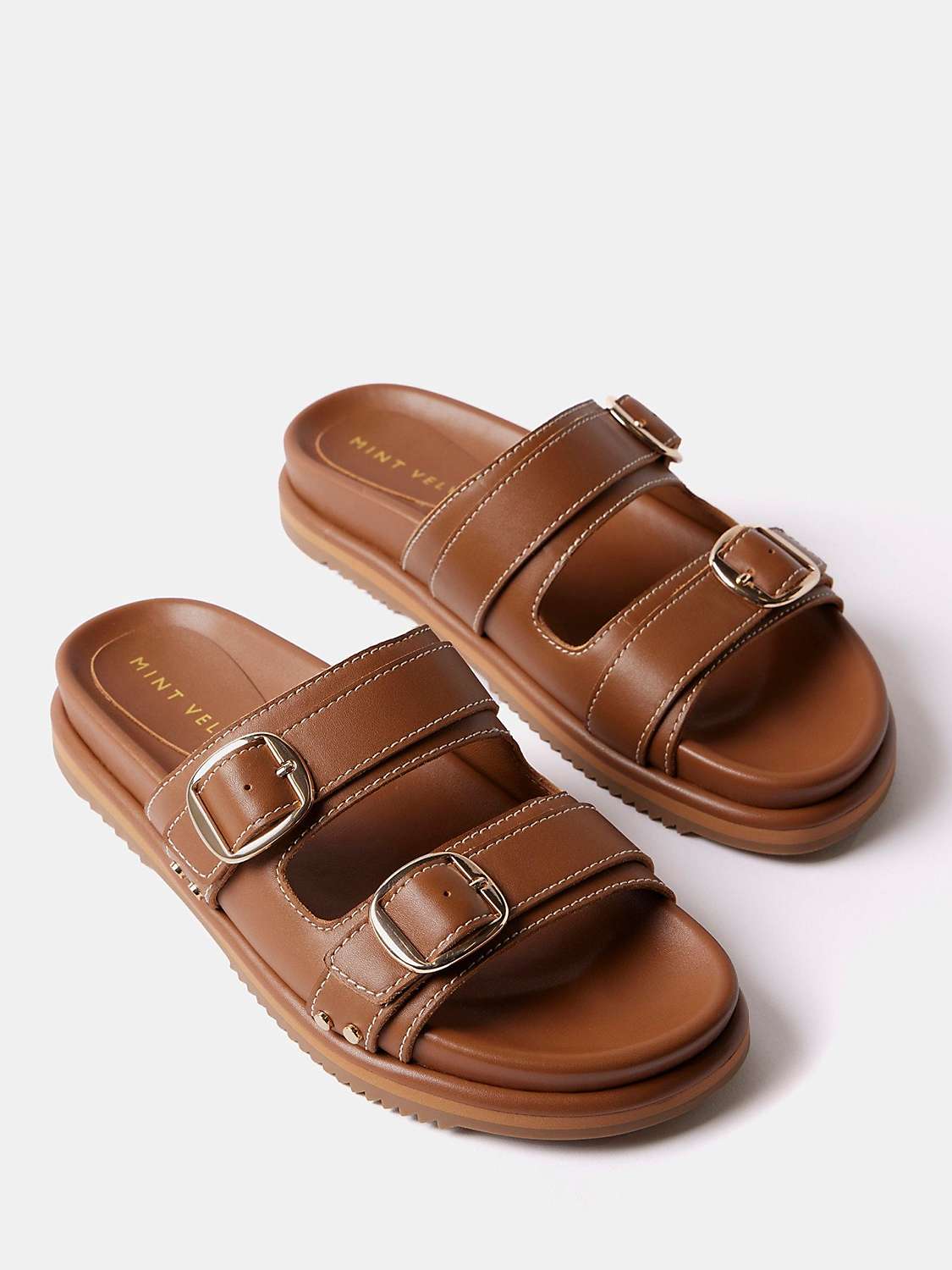 Buy Mint Velvet Double Buckle Strap Leather Sandals, Tan Online at johnlewis.com
