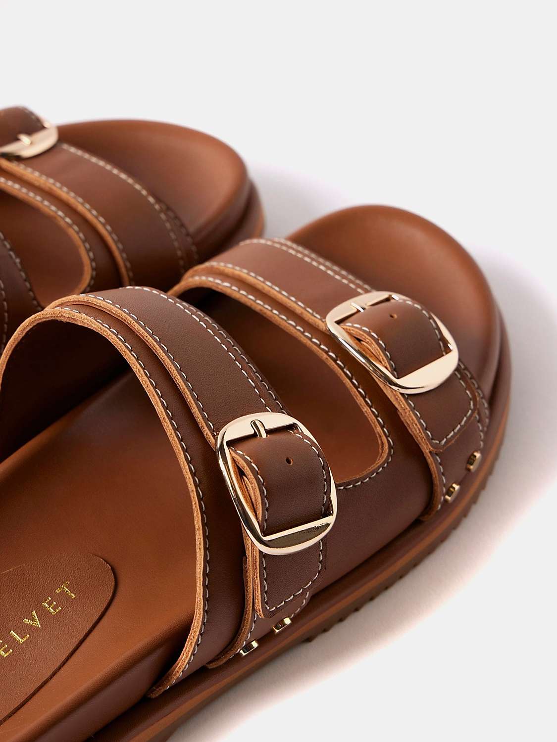Buy Mint Velvet Double Buckle Strap Leather Sandals, Tan Online at johnlewis.com