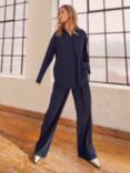 Mint Velvet Wide Leg Pleat Front Pinstripe Trousers, Navy/White