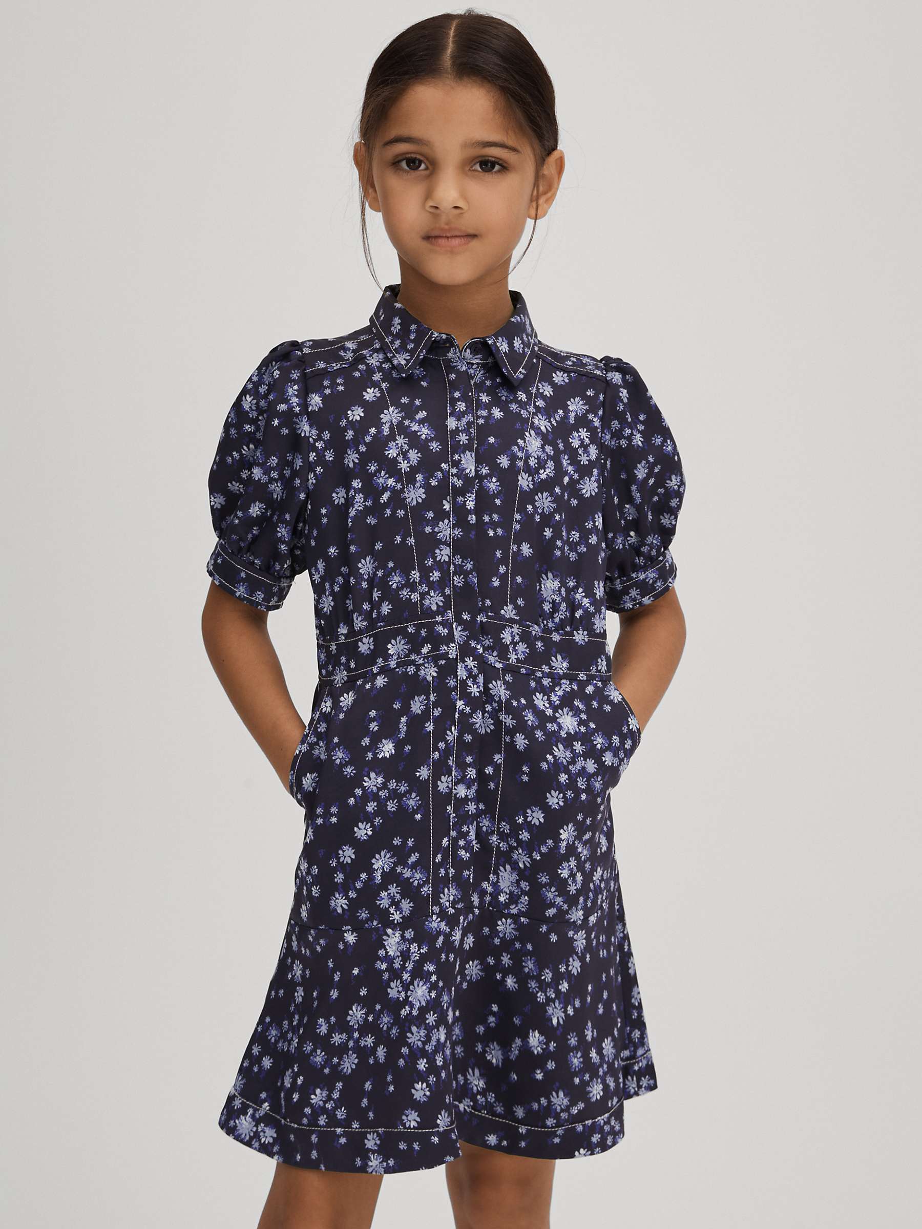 Buy Reiss Kids' Joanne Floral Print Contrast Stitch Dress, Navy Online at johnlewis.com