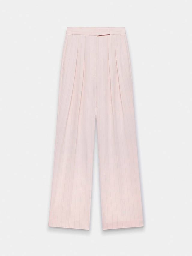 Mint Velvet Wide Leg Pleat Front Pinstripe Trousers, Pink/Grey
