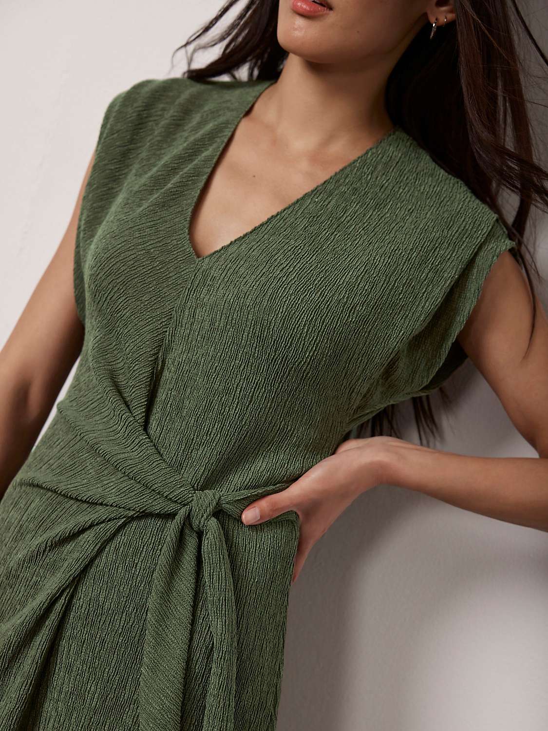 Buy Mint Velvet Textured Midi Dress, Khaki Online at johnlewis.com