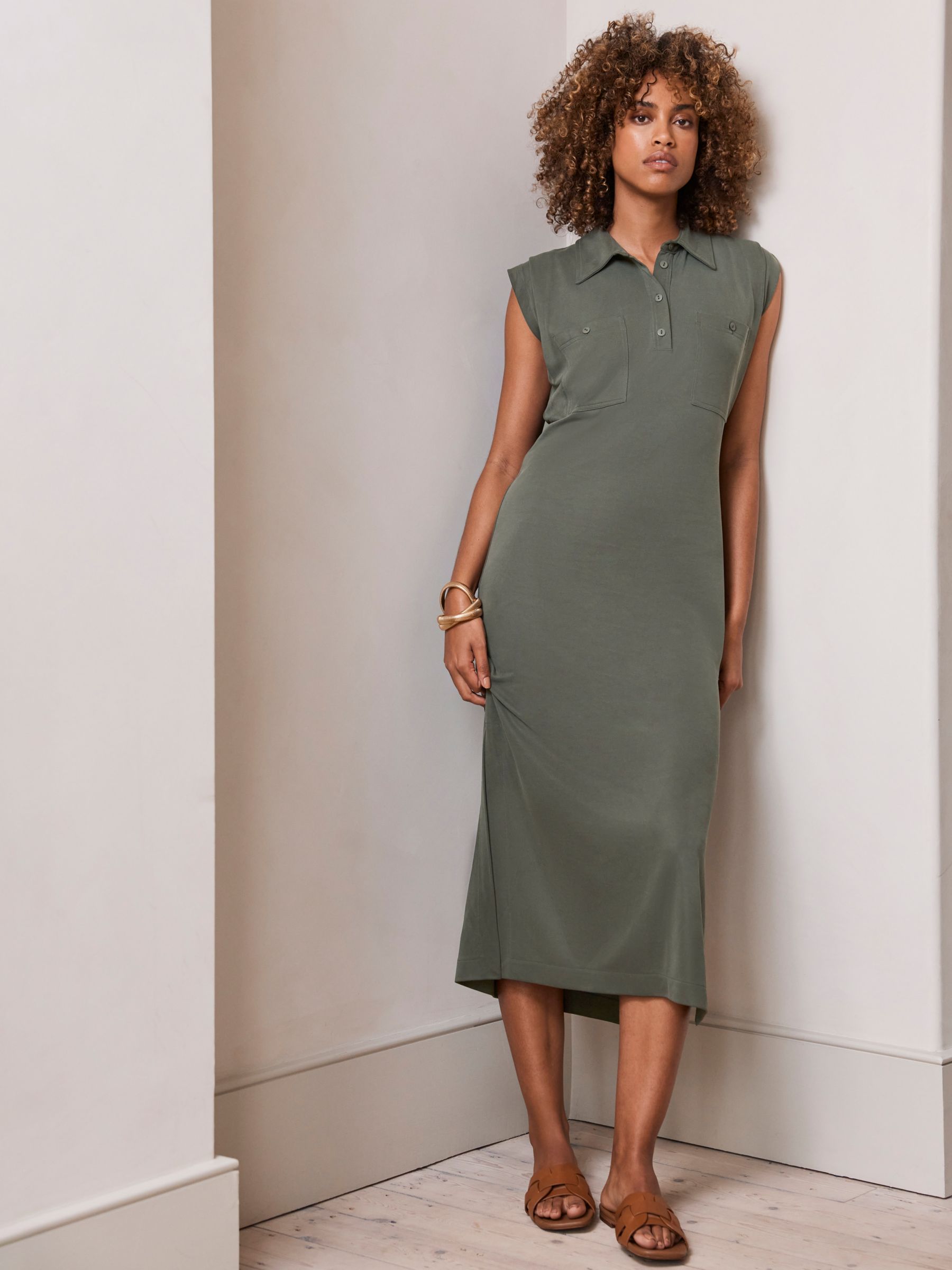 Mint Velvet Chiffon Print Mini Dress, Khaki at John Lewis & Partners