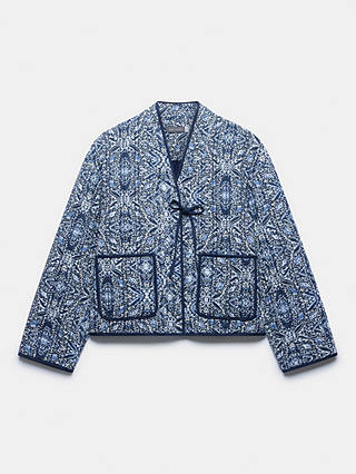 Mint Velvet Abstract Print Boxy Quilted Jacket, Blue/Multi