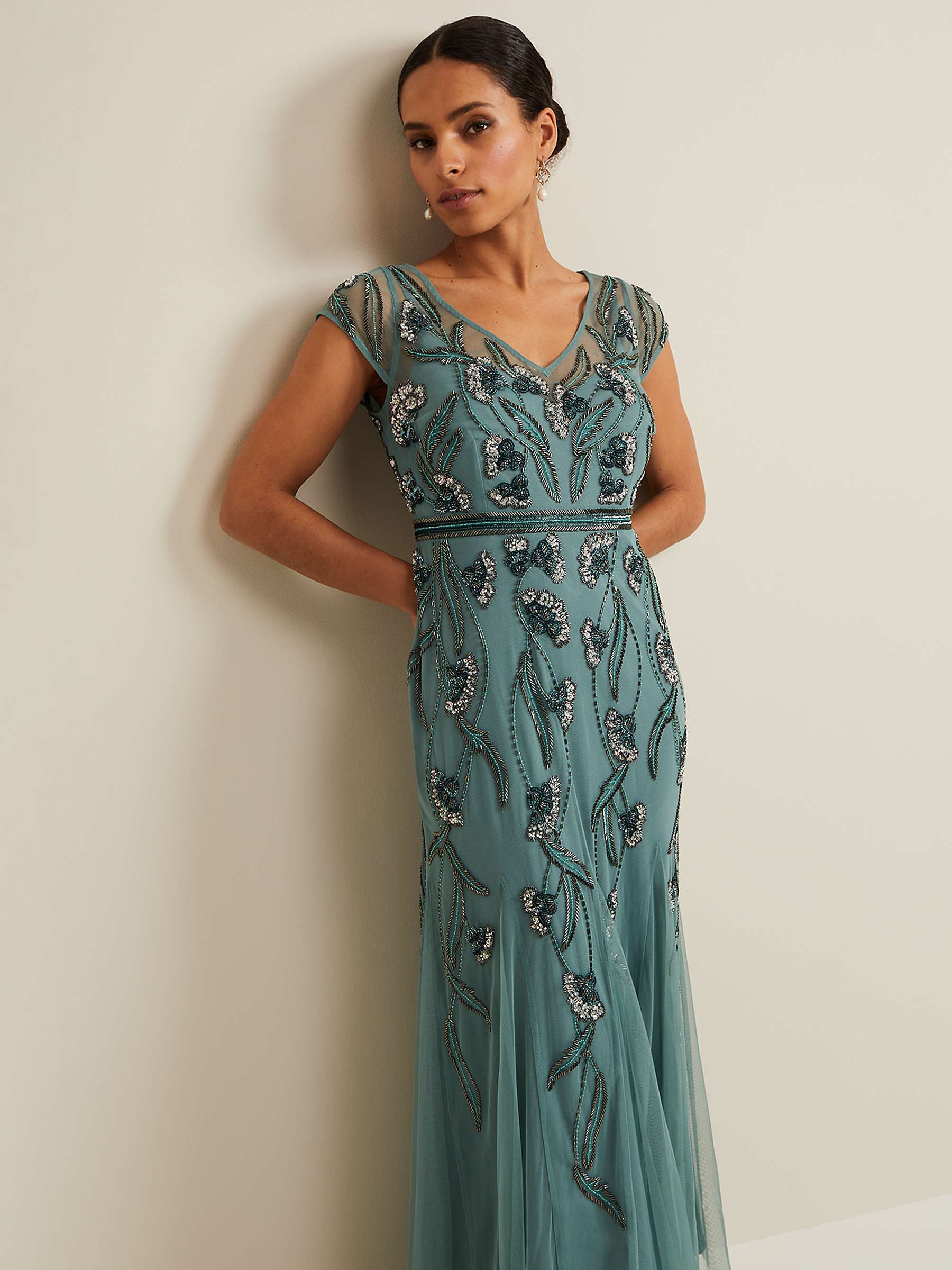 Buy Phase Eight Petite Evonne Embellished Tulle Maxi Dress, Light Green Online at johnlewis.com