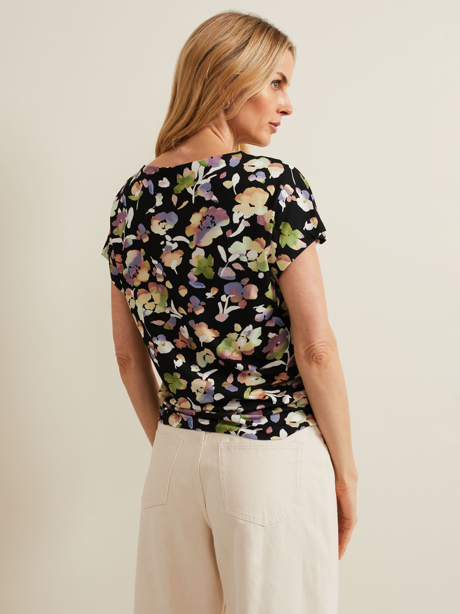 Buy Phase Eight Maddie Watercolour Floral Print Top, Black/Multi Online at johnlewis.com