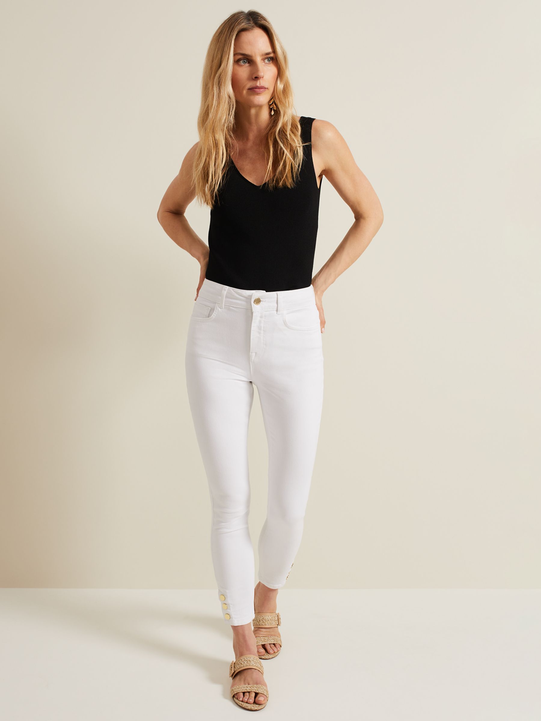 Phase Eight Joelle Button Detail Skinny Jeans, White, 12