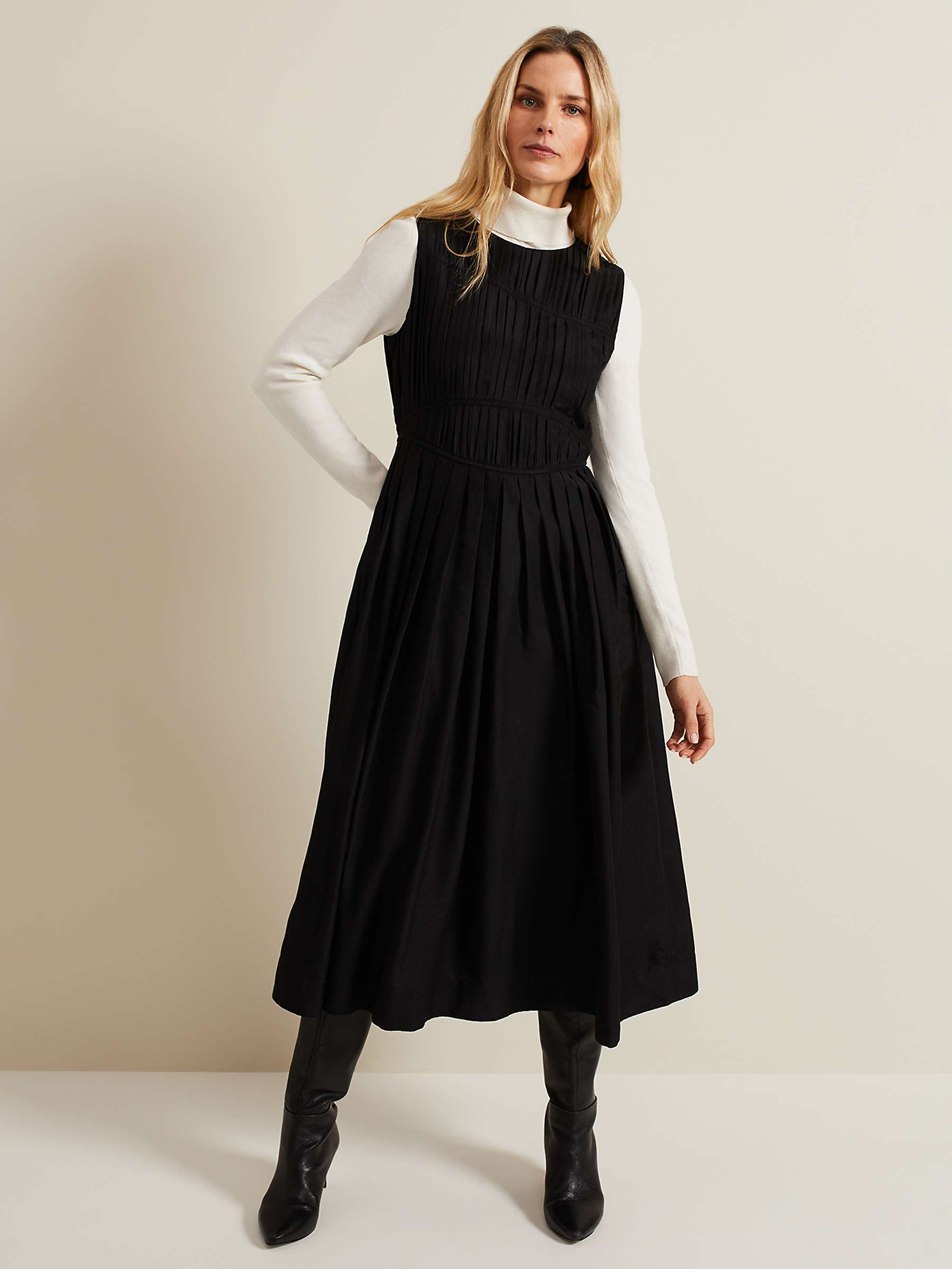 Buy Phase Eight Nala Pleated Midi Dress, Black Online at johnlewis.com