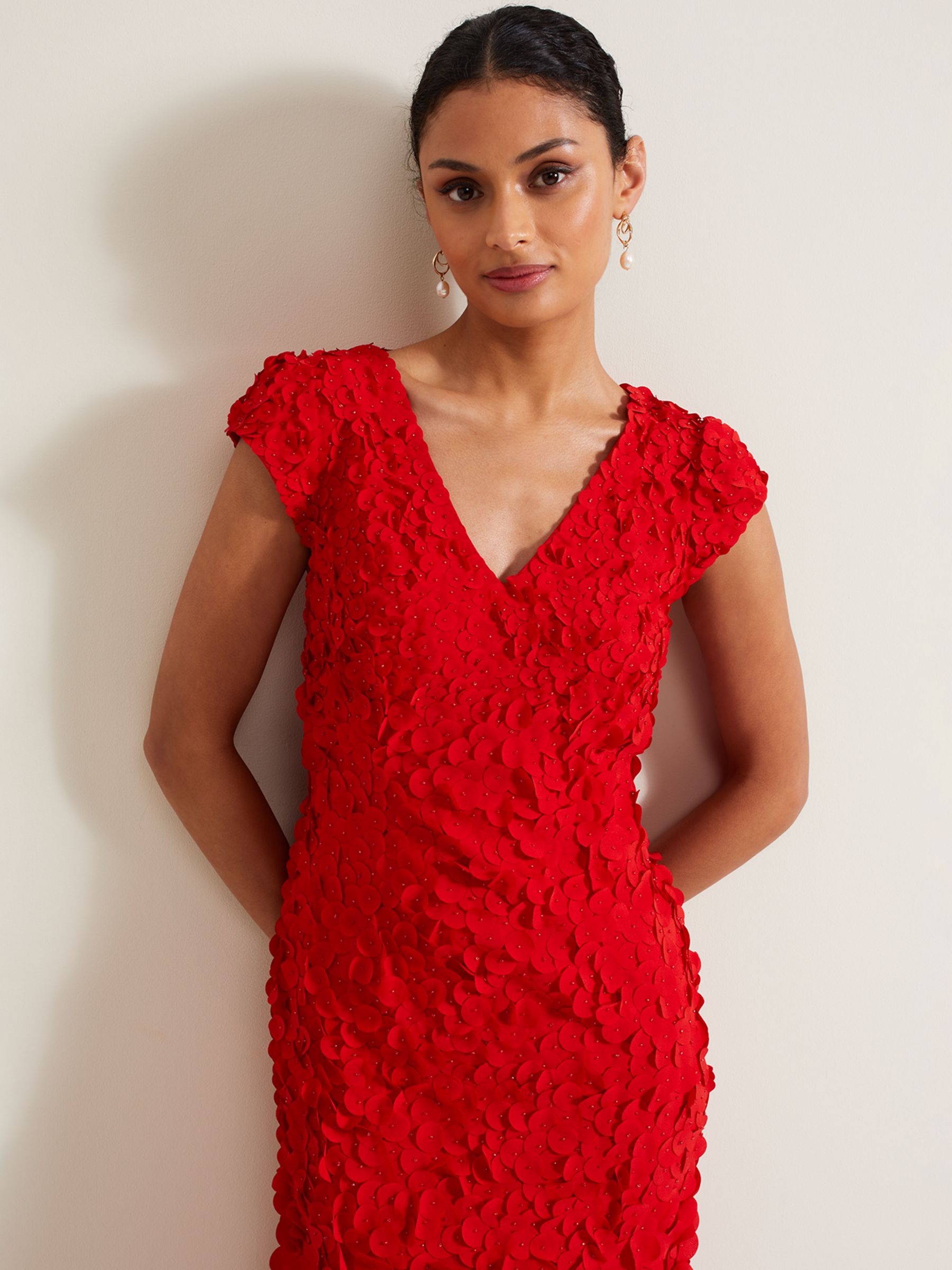 Phase Eight Charlene Ruffle Maxi Dress, Red, 16