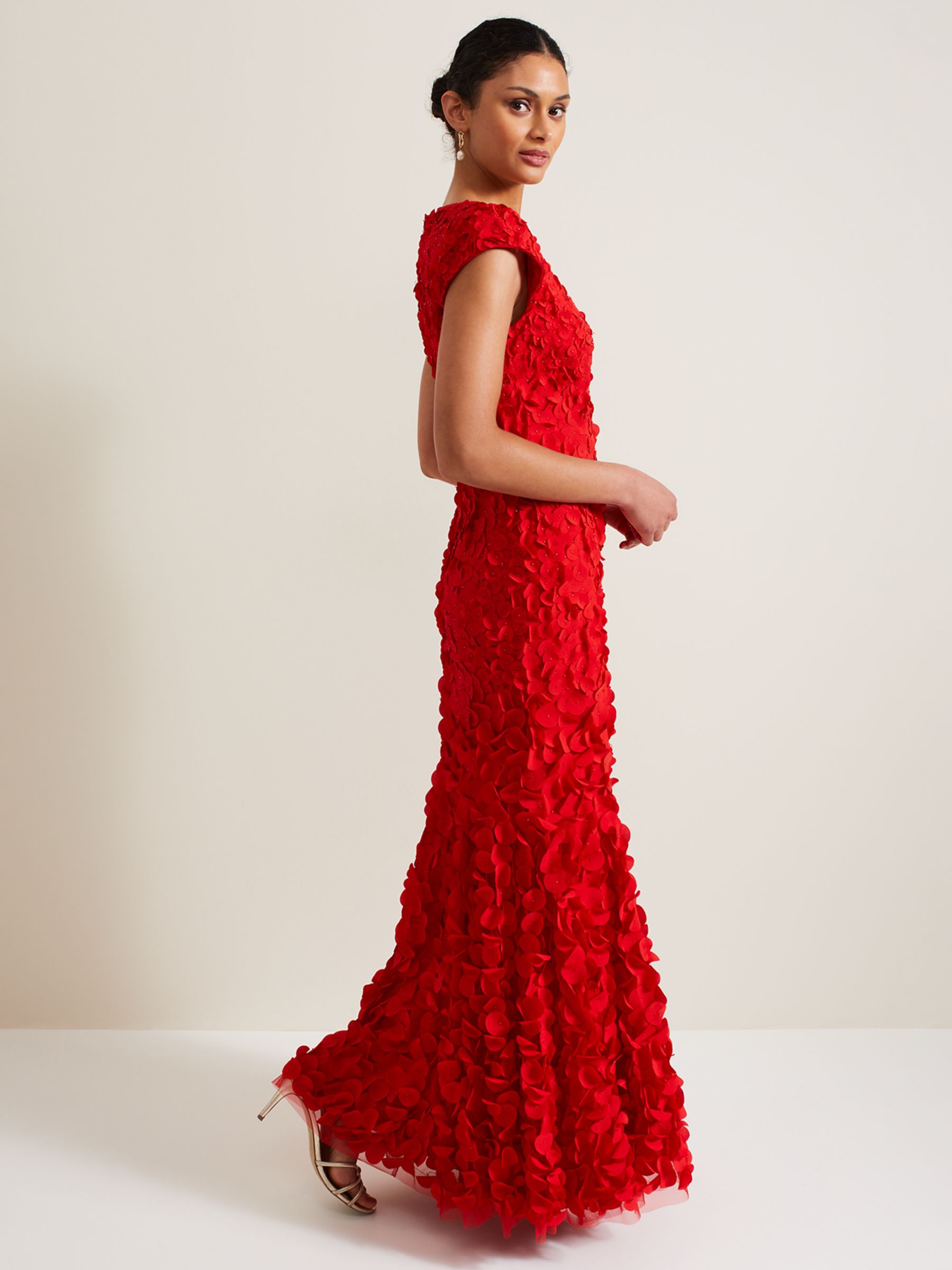 Phase Eight Charlene Ruffle Maxi Dress, Red, 16