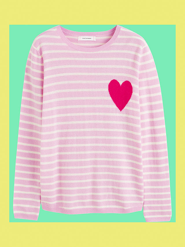 Chinti & Parker Breton Heart Wool Cashmere Blend Jumper, Pink Lemonade/Cream