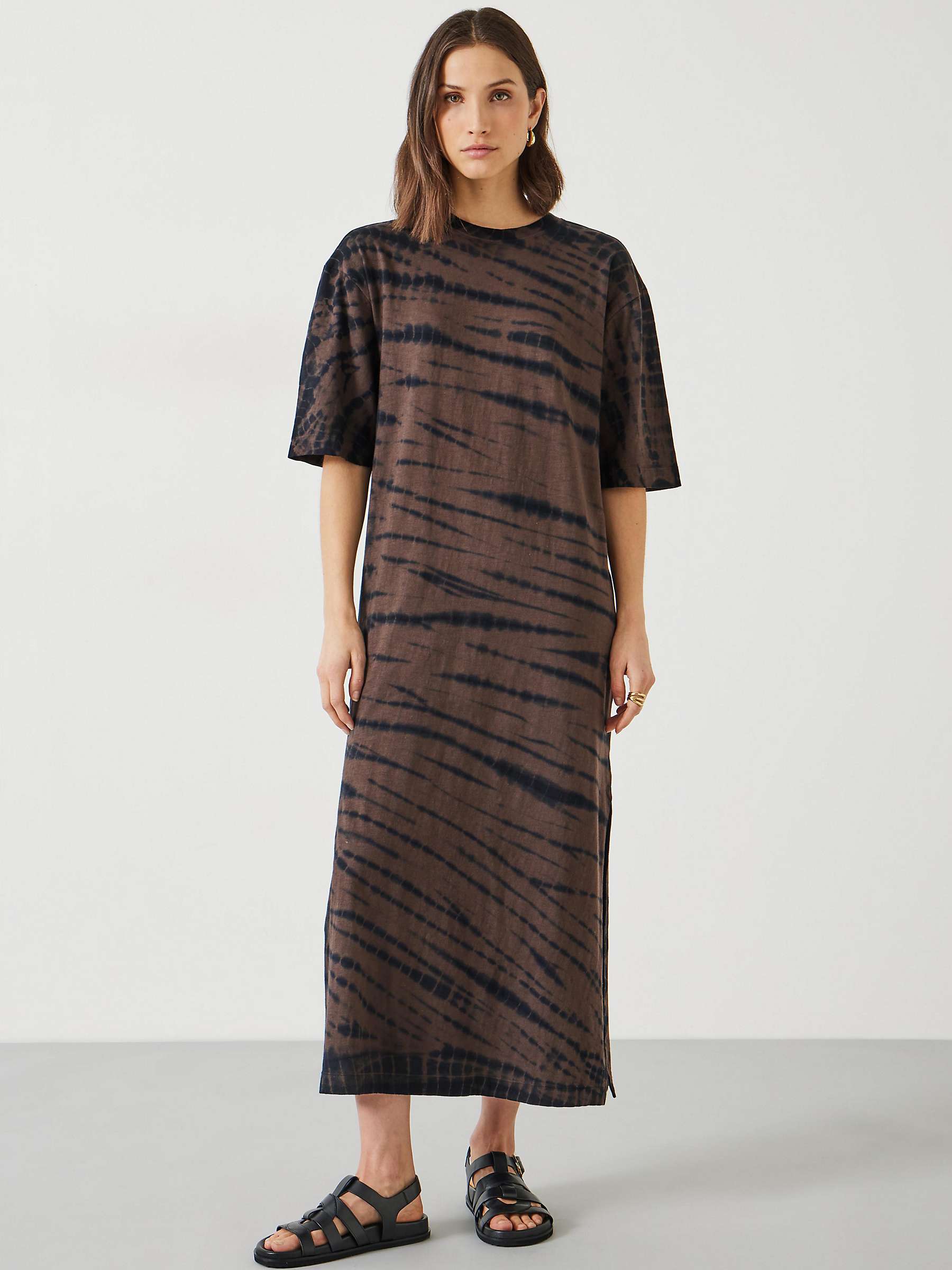 Buy HUSH Addie Diagonal Tie Dye Midi T-Shirt Dress, Brown Online at johnlewis.com