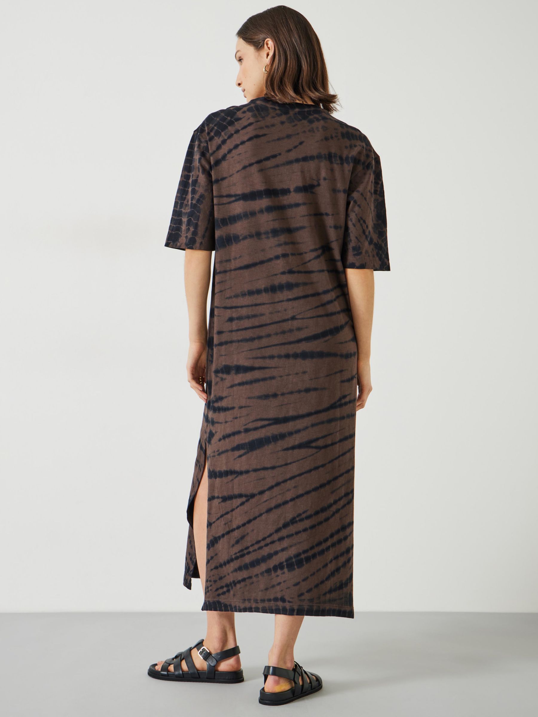 HUSH Addie Diagonal Tie Dye Midi T-Shirt Dress, Brown, 12
