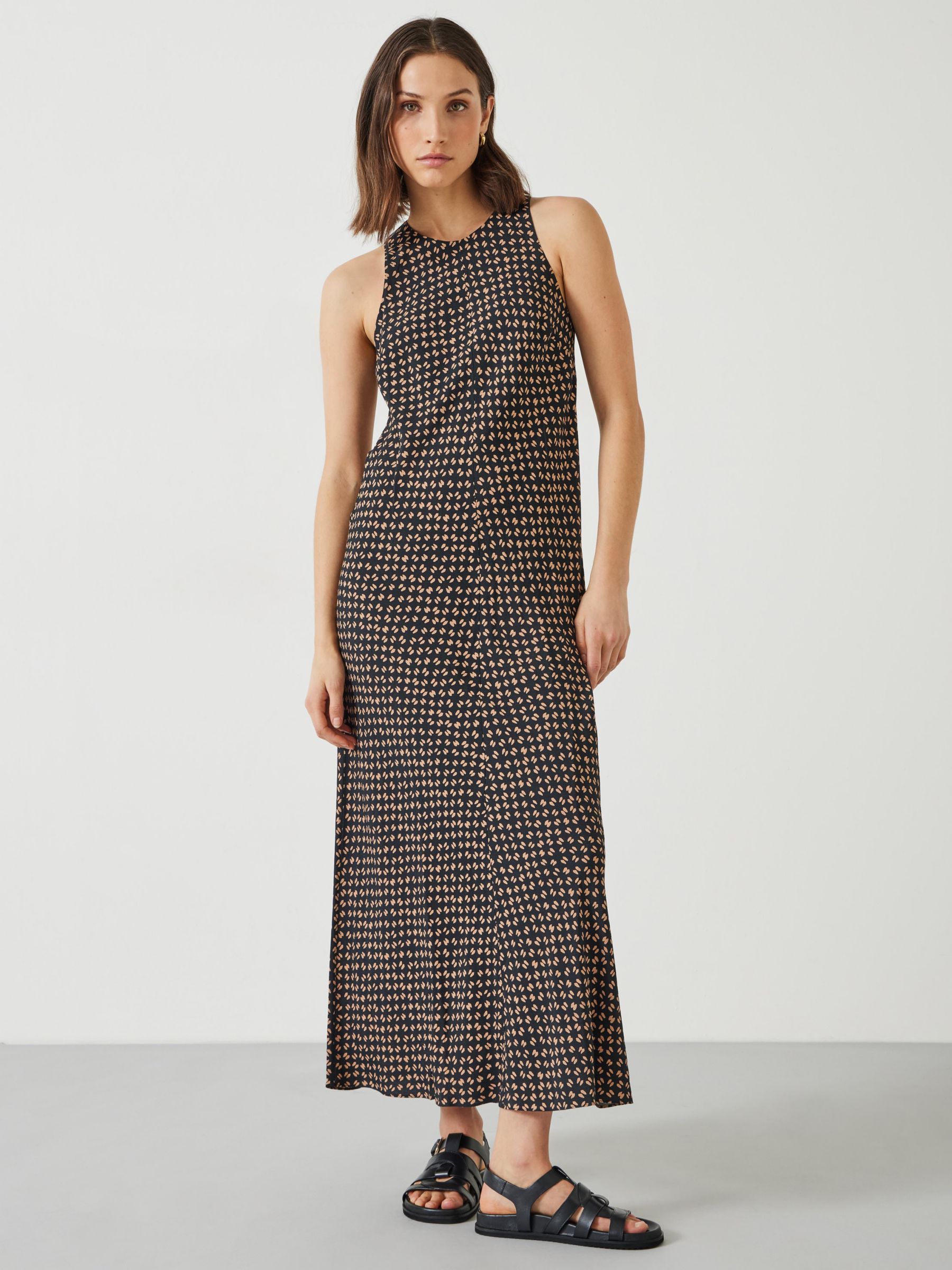 HUSH Imani Contrast Geometric Print Maxi Dress, Brown, 14