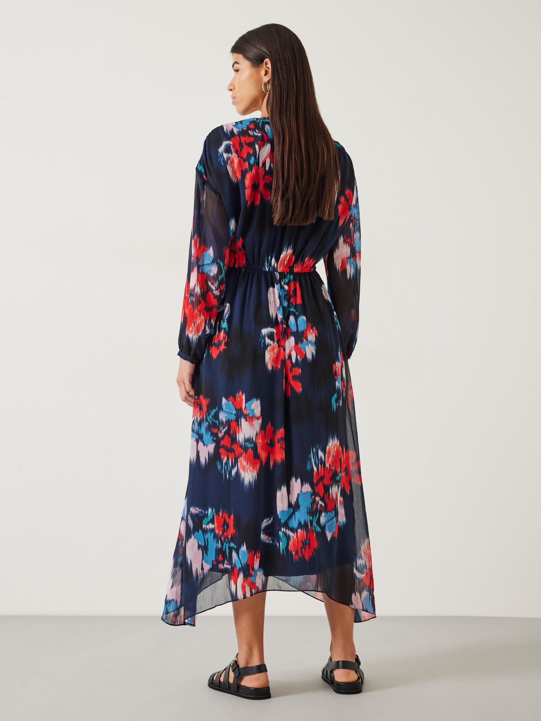 HUSH Clarette Blurred Floral Midaxi Chiffon Dress, Black/Multi