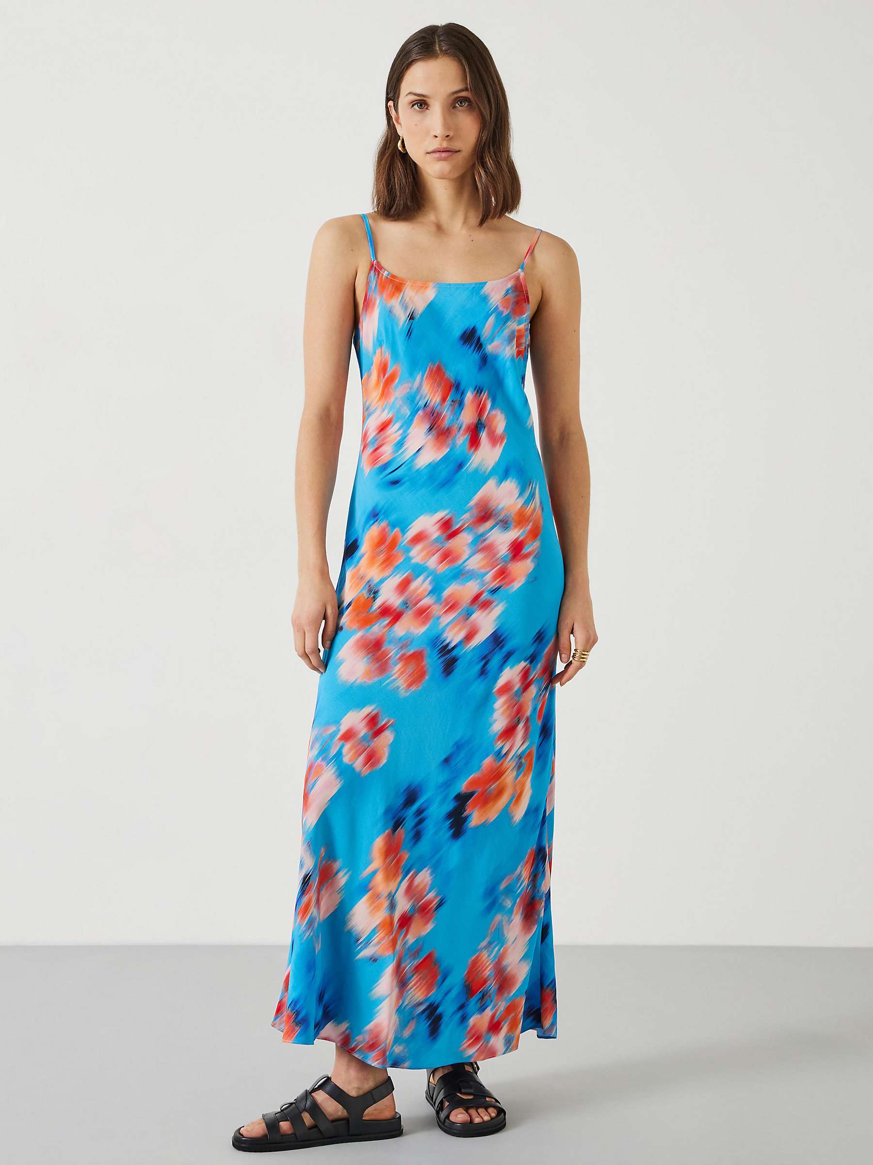 Buy HUSH Skye Blurred Floral Print Maxi Slip Dress, Blue/Multi Online at johnlewis.com