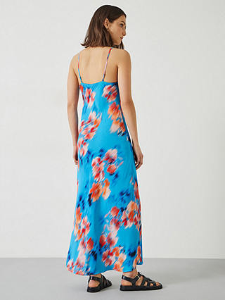 HUSH Skye Blurred Floral Print Maxi Slip Dress, Blue/Multi