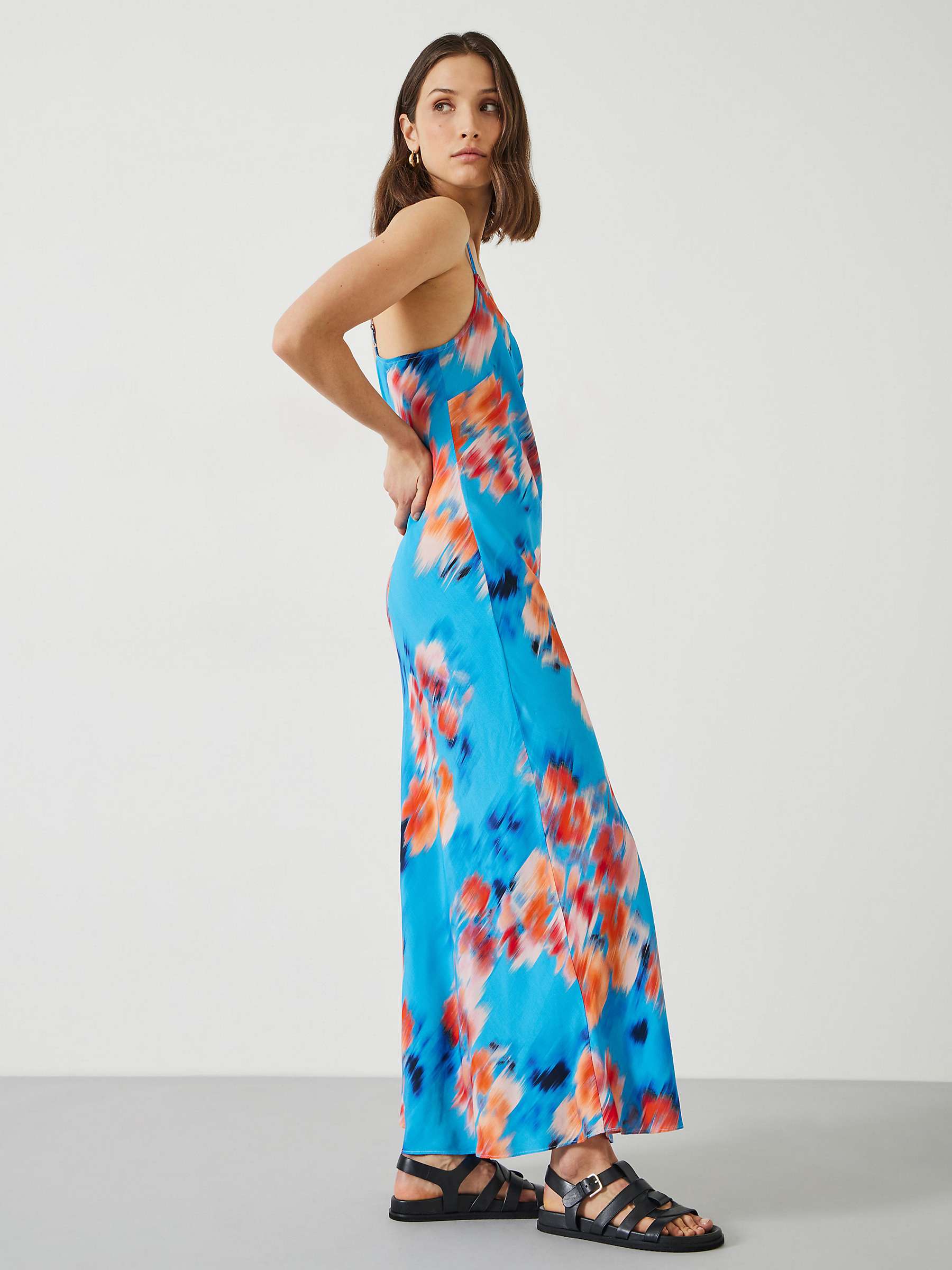 Buy HUSH Skye Blurred Floral Print Maxi Slip Dress, Blue/Multi Online at johnlewis.com
