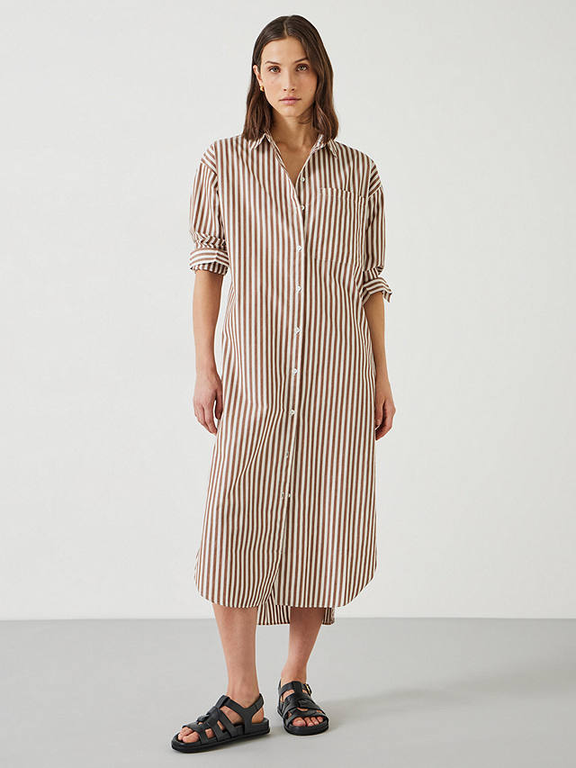 HUSH Sahra Striped Shirt Dress, Brown/White