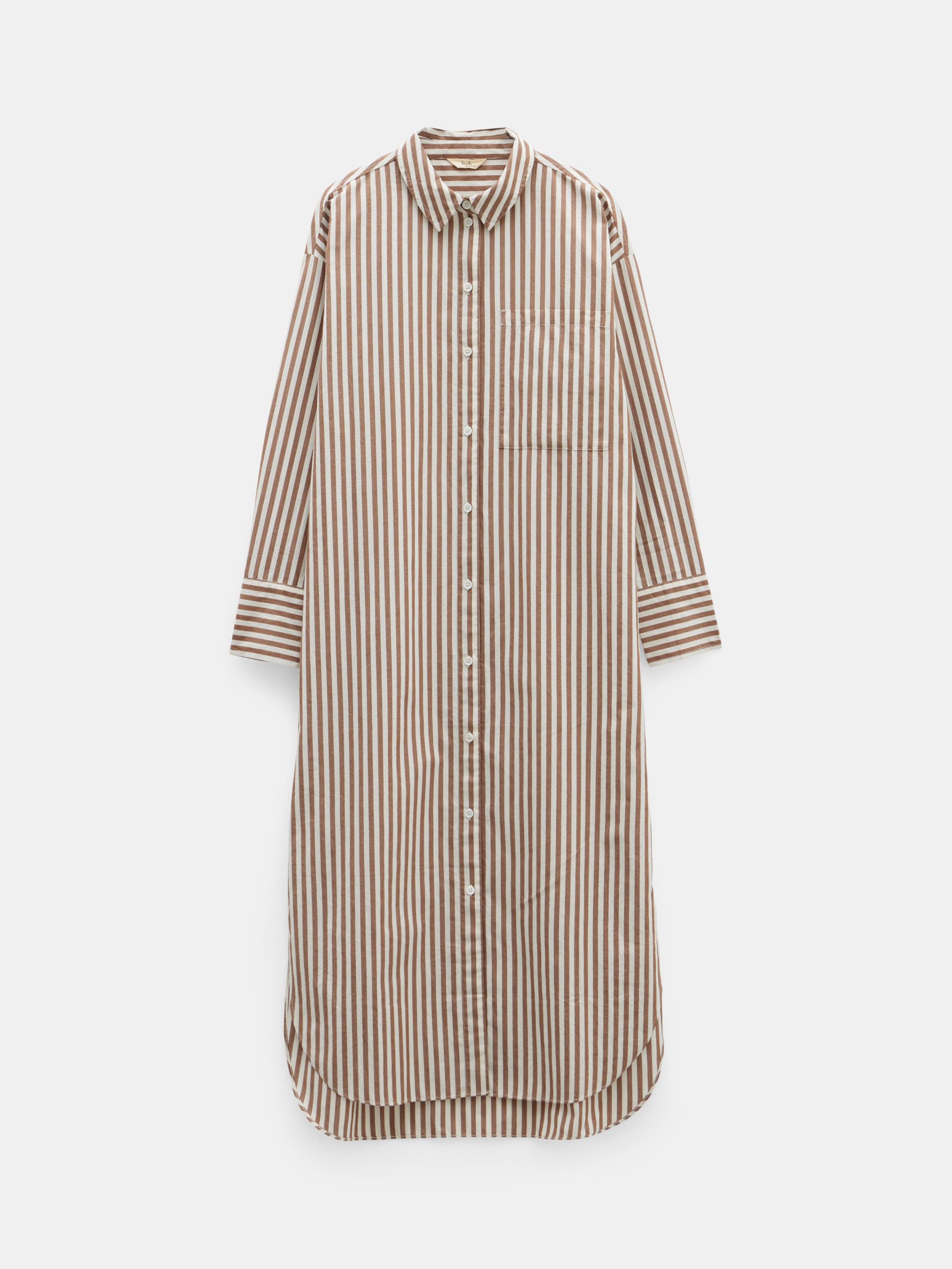HUSH Sahra Striped Shirt Dress, Brown/White, 8