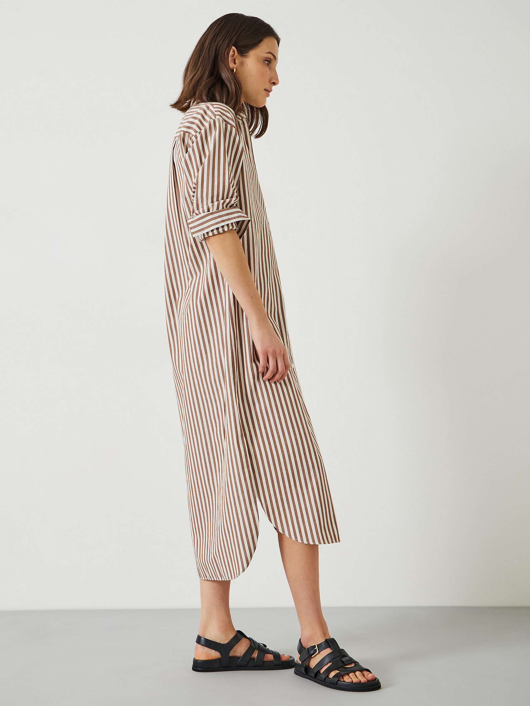 Buy HUSH Sahra Striped Shirt Dress, Brown/White Online at johnlewis.com