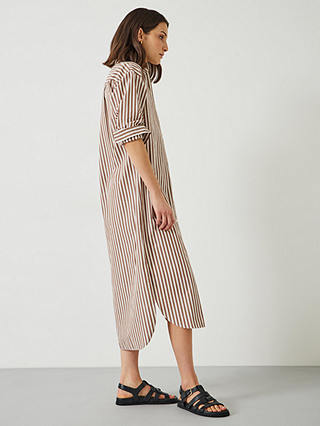 HUSH Sahra Striped Shirt Dress, Brown/White