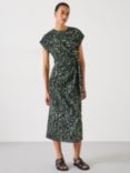 HUSH Trinny Abstract Print Midi Cotton Jersey Dress, Charcoal/Green