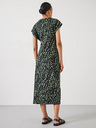 HUSH Trinny Abstract Print Midi Cotton Jersey Dress, Charcoal/Green