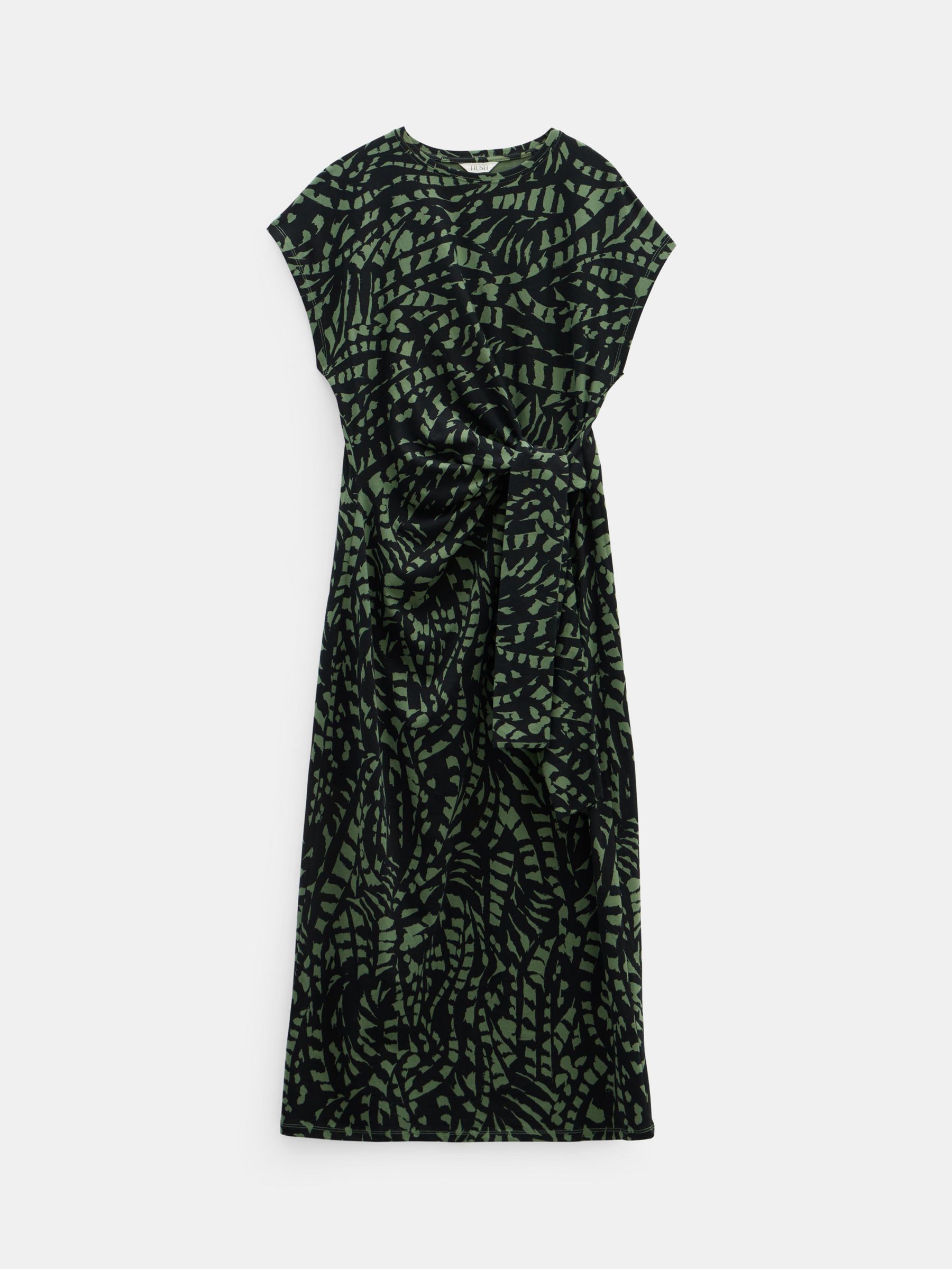 HUSH Trinny Abstract Print Midi Cotton Jersey Dress, Charcoal/Green, 10
