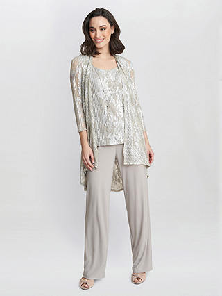 Gina Bacconi Mabel Three Piece Jacquard Trouser Suit, Champagne