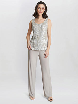 Gina Bacconi Mabel Three Piece Jacquard Trouser Suit, Champagne