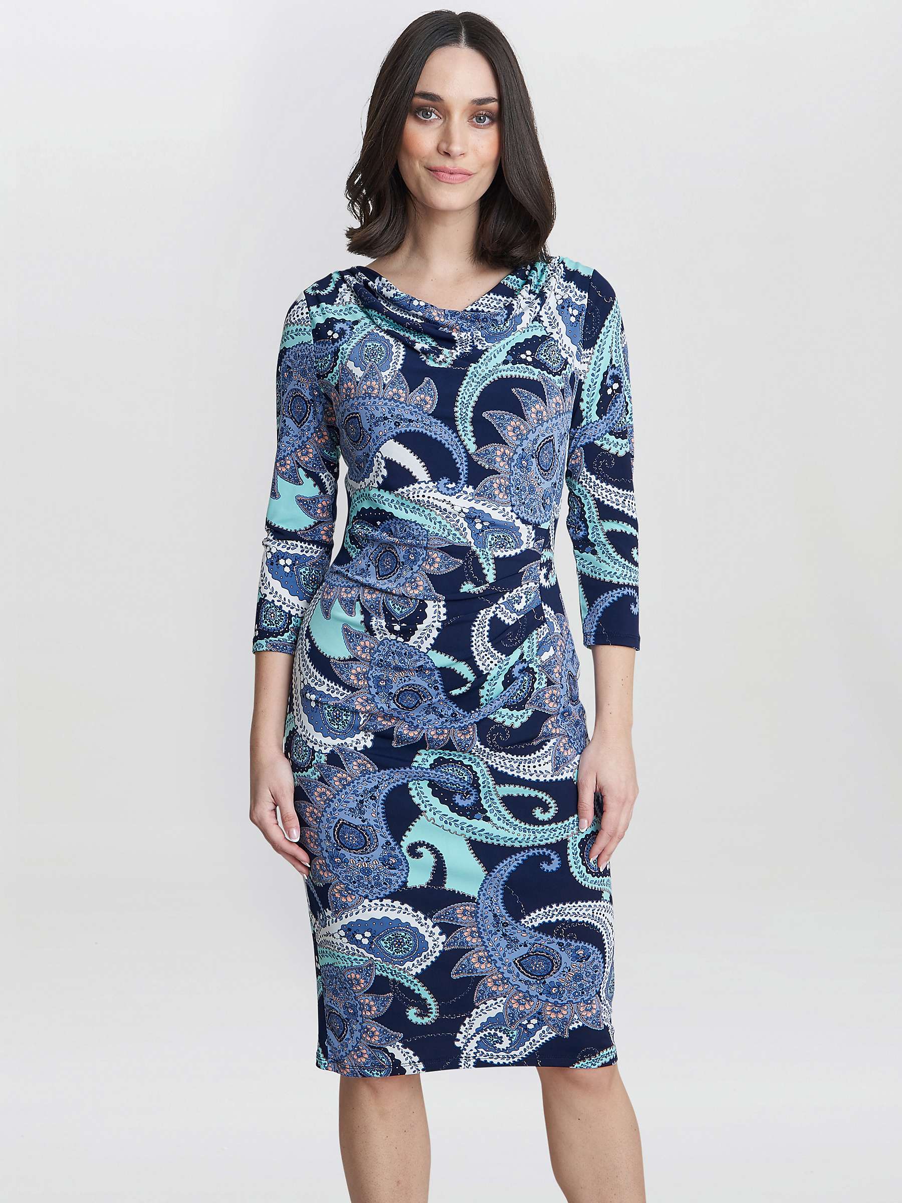 Buy Gina Bacconi Alyssa Printed Jersey Cowl Neck Dress, Navy/Green Online at johnlewis.com