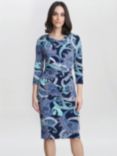 Gina Bacconi Alyssa Printed Jersey Cowl Neck Dress, Navy/Green