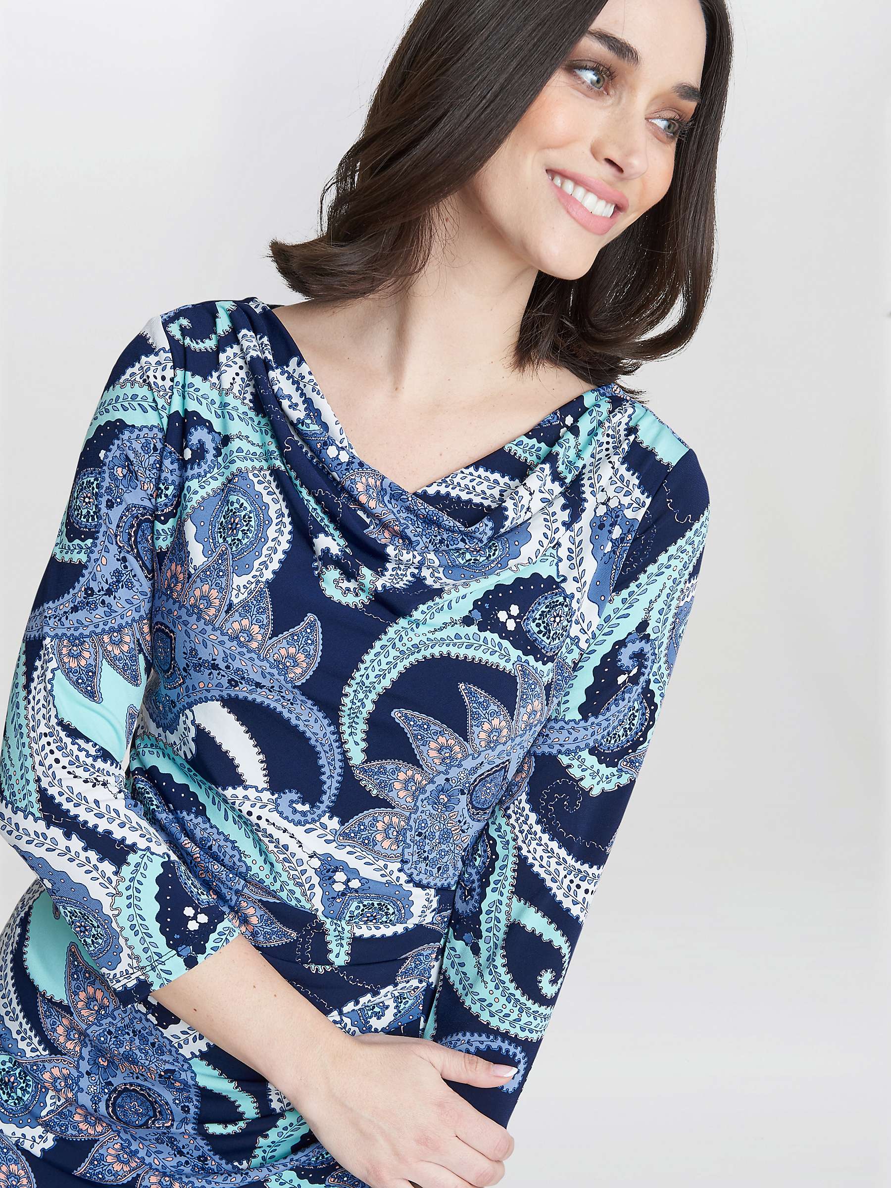 Buy Gina Bacconi Alyssa Printed Jersey Cowl Neck Dress, Navy/Green Online at johnlewis.com