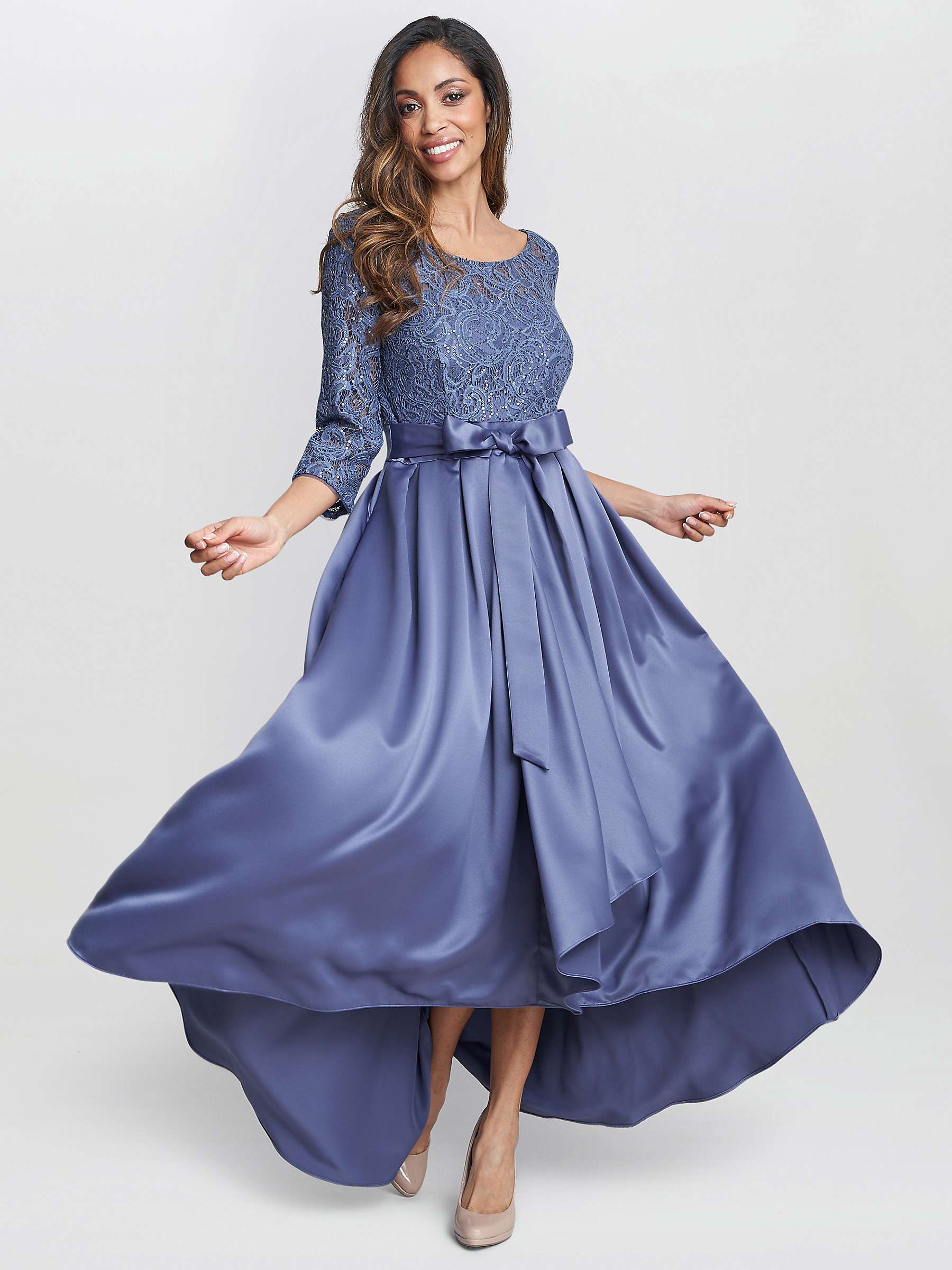 Buy Gina Bacconi Lace Bodice Satin Skirt Maxi Dress, Wedgewood Online at johnlewis.com