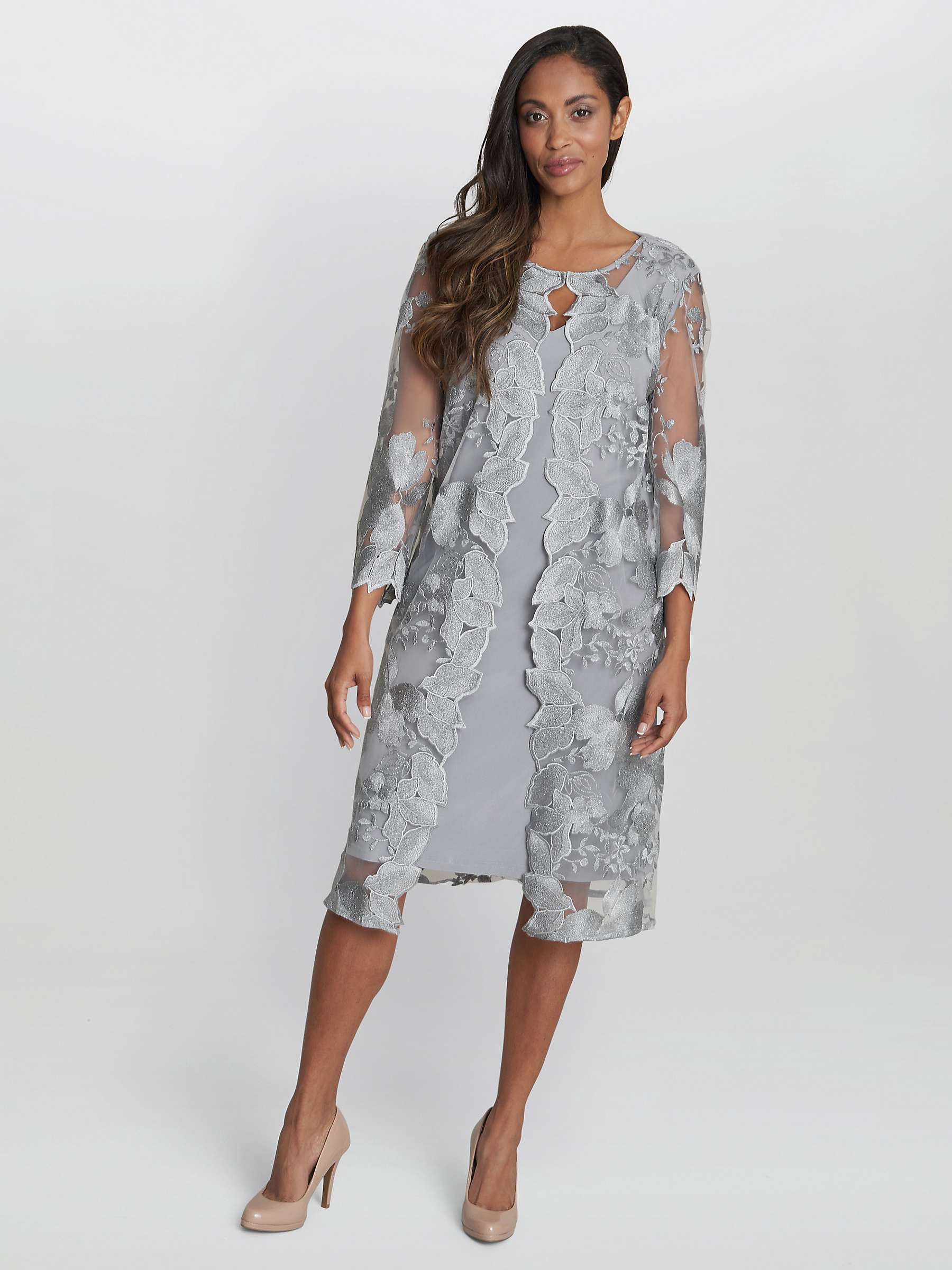Buy Gina Bacconi Savoy Embroidered Lace Mock Jacket With Jersey Dress, Dove Online at johnlewis.com