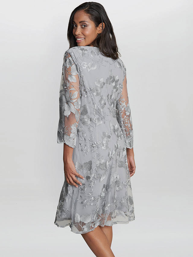 Gina Bacconi Savoy Embroidered Lace Mock Jacket With Jersey Dress, Dove