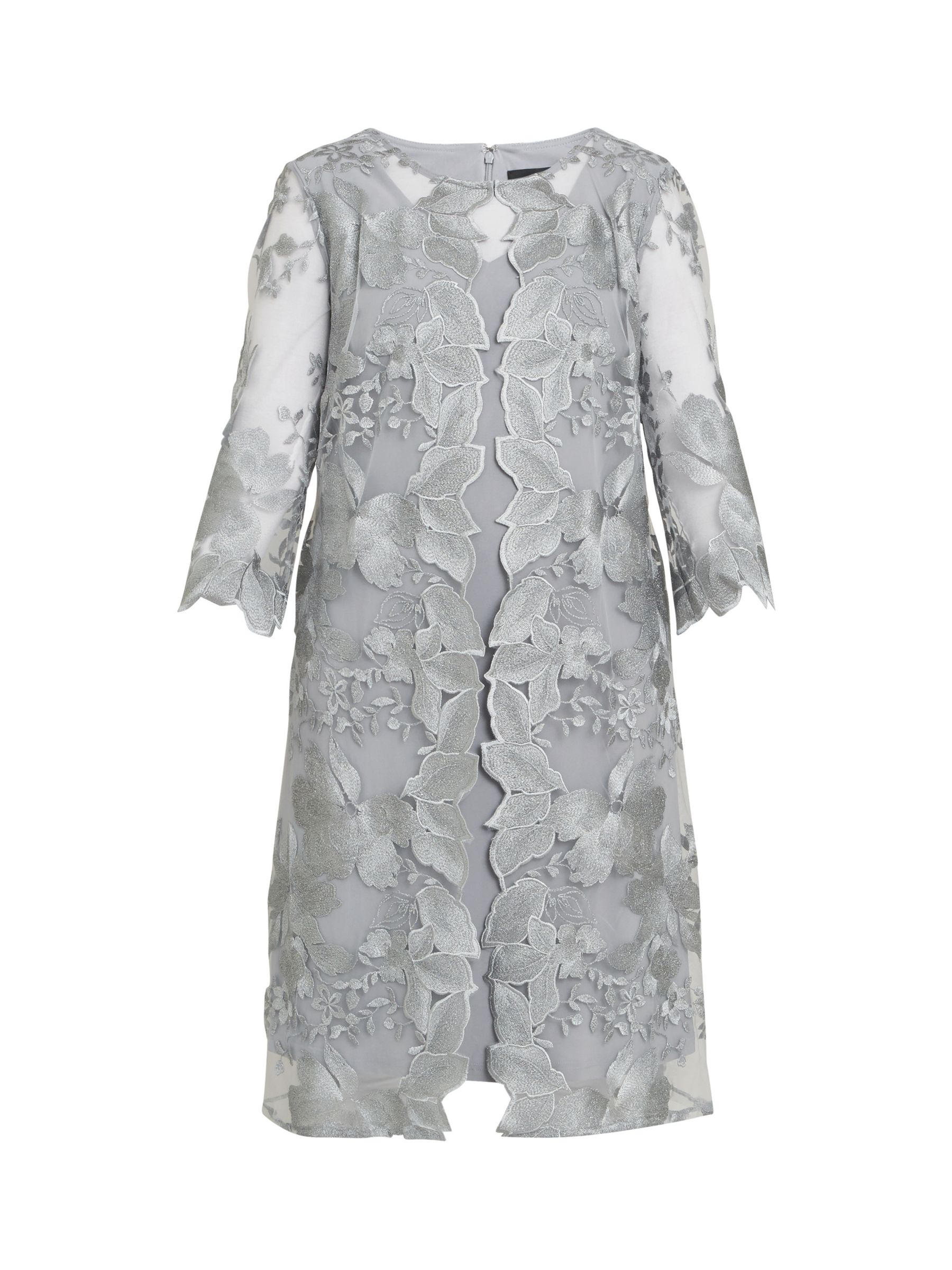Gina Bacconi Savoy Embroidered Lace Mock Jacket With Jersey Dress, Dove ...