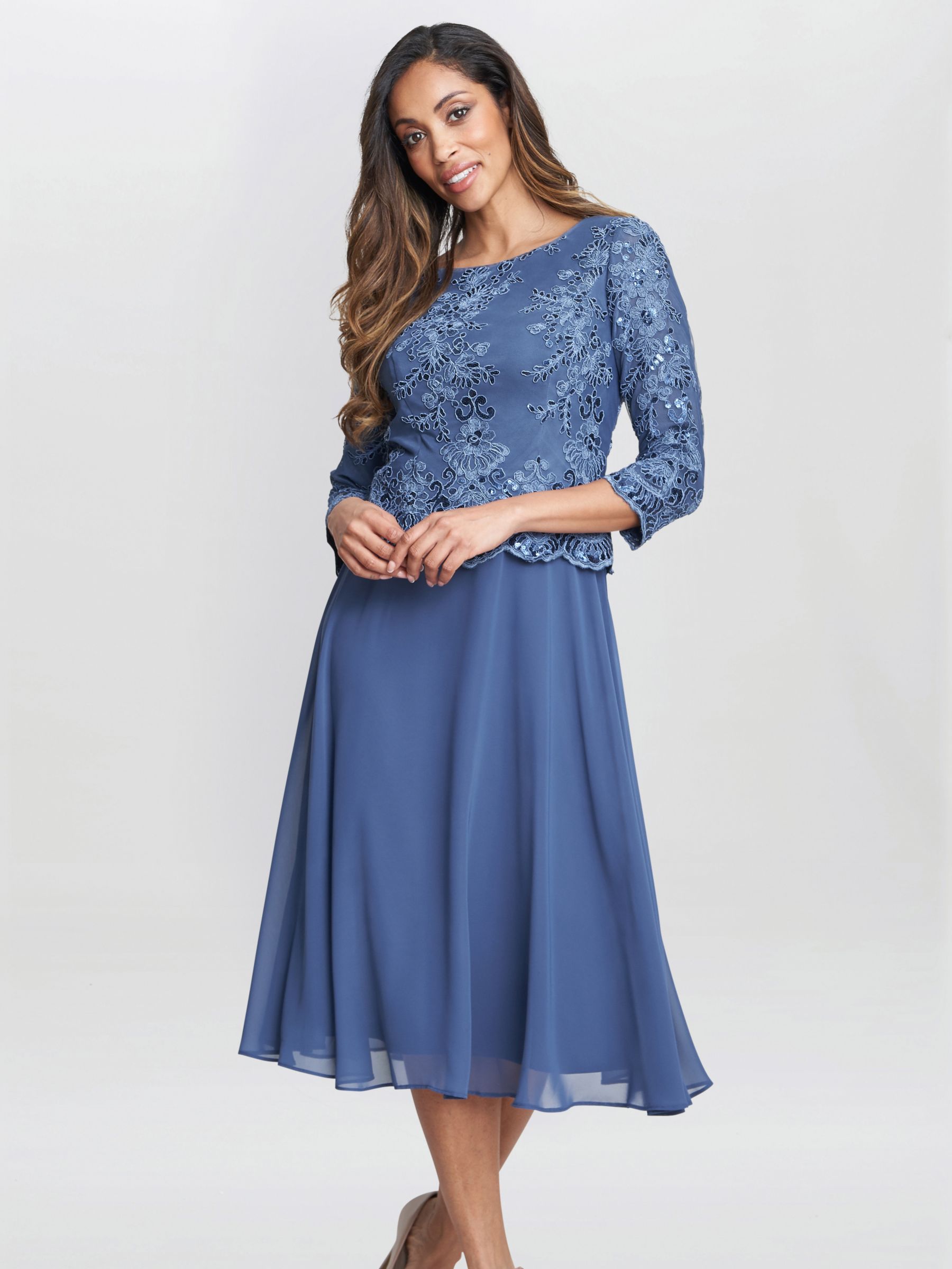 Gina Bacconi Embellished Bodice A-Line Dress, Blue at John Lewis & Partners