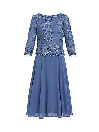 Gina Bacconi Embellished Bodice A-Line Dress, Blue