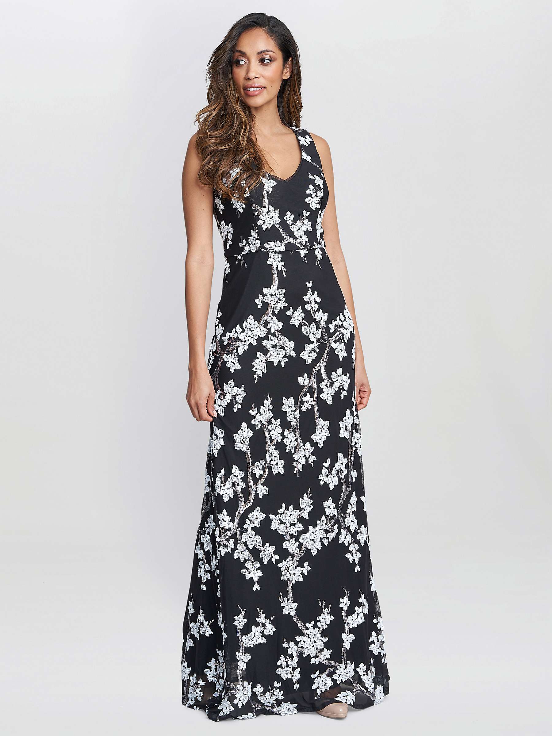Buy Gina Bacconi Flavia Floral Maxi Dress, Black/White Online at johnlewis.com