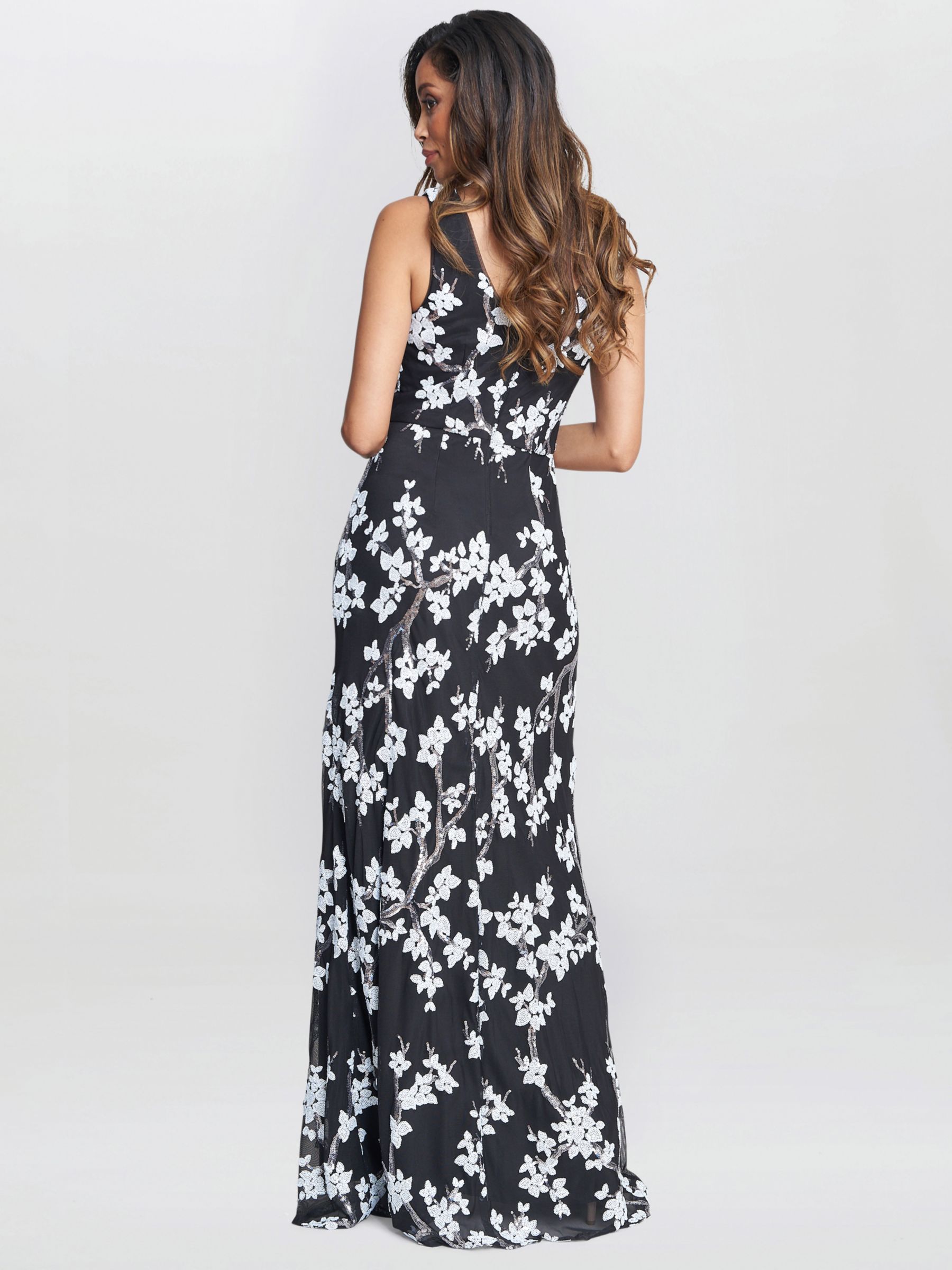 Gina Bacconi Flavia Floral Maxi Dress, Black/White, 8