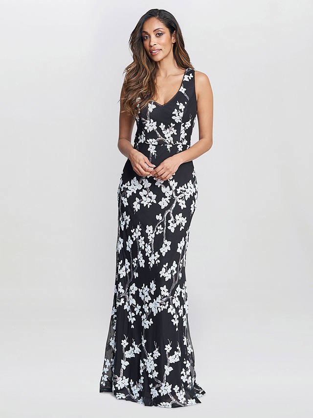 Gina Bacconi Flavia Floral Maxi Dress, Black/White